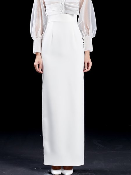 

Elegant Solid Regular fit Long Skirt, White, Maxi Skirts
