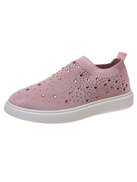 Personalized Rhinestone Fly Woven Sneakers, Pink, Athletic & Casual Shoes