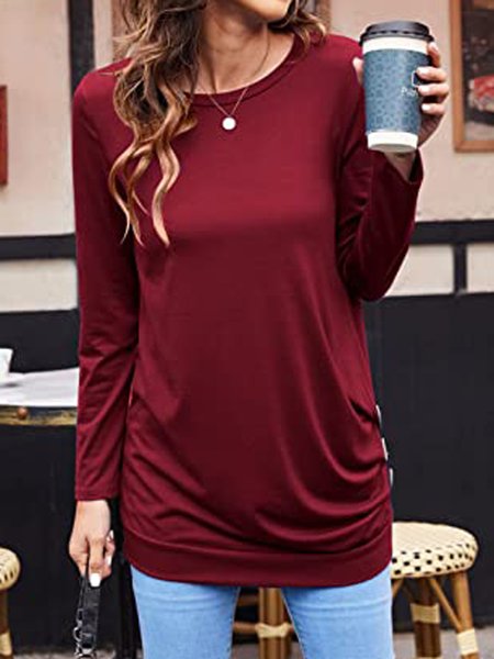

Casual Solid Loosen Shirts & Tops, Datered, Long sleeve tops