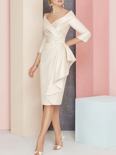 

Elegant Regular Fit Plain Midi Dress, White, Midi Skirts