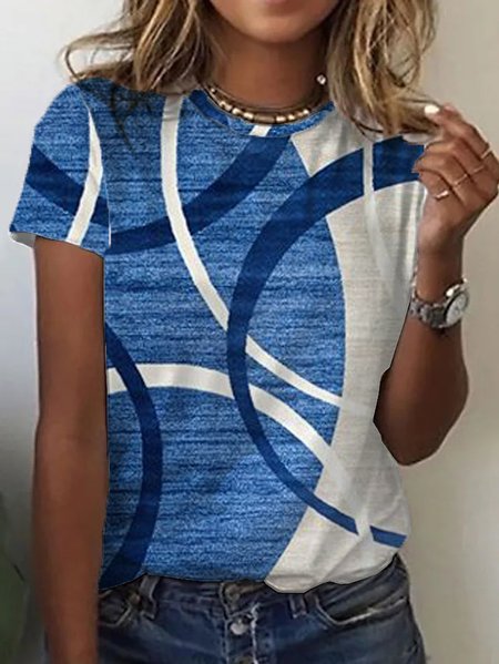 

Casual Crew Neck Cotton Blends Shirts & Tops, Blue, Tees & T-shirts