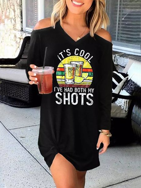 

Cotton Blends Crew Neck Casual Dresses, Black, Casual Dresses