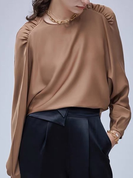 

Solid Regular Fit Crew Neck Long sleeve Top, Coffee, Blouses and Shirts