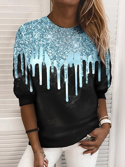 

Round Neck Casual Color Block Abstract Sweatshirt, Black, Sweatshirts & Hoodies