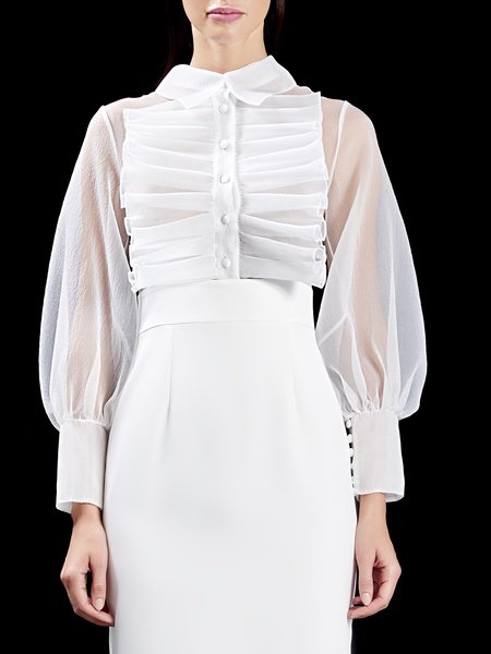 

Elegant Shirt Collar Regular Fit Long sleeve Shirt, White, Blouses and Shirts