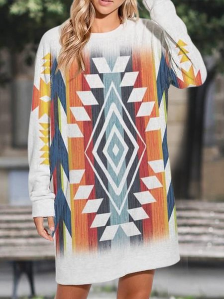 

Plus Size Crew Neck Casual Tribal Dresses（accessory not included）, Multicolor, Boho dresses