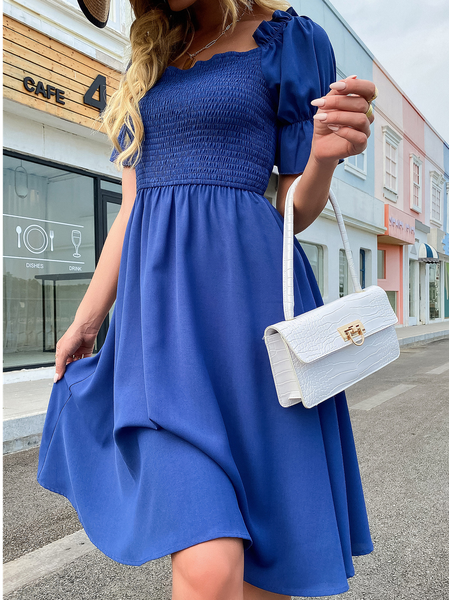 

Solid Vacation Chiffon Dresses, Blue, Casual Dresses