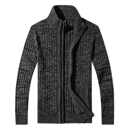 

Slim-fit high-neck long-sleeved solid color sweater coat, Deep gray, Jacket