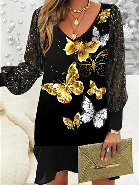 

Elegant V Neck Loosen Dresses, Black, Formal Dresses
