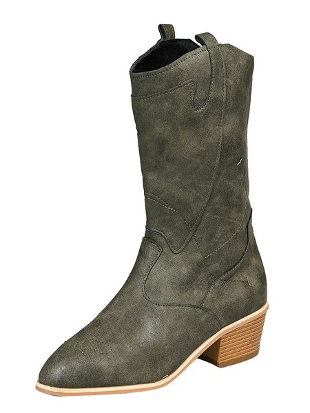 

Simple Casual Plain Cowboy Cowboy Boot, Green, Boots