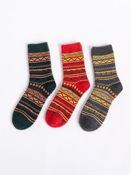 

Abstract Striped Knitted Thermal Socks, Color2, Socks