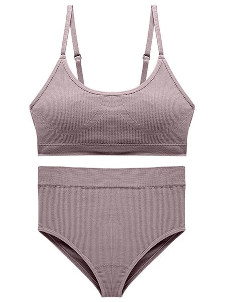 

Non-wire Vest And High-waist Briefs Suit, Gray purple, Underwear