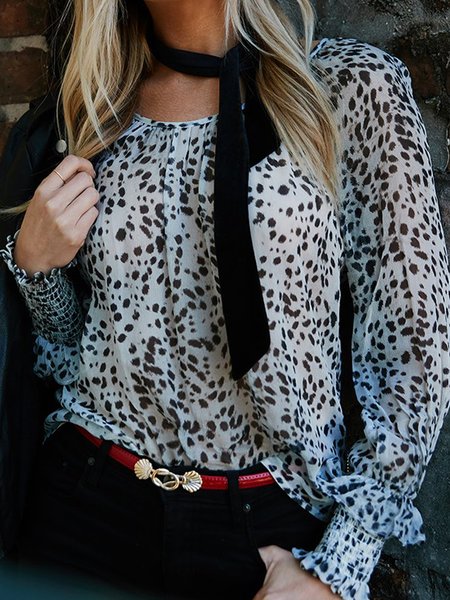 

Plus Size Leopard Loosen Raglan Sleeve Shirts & Tops（accessory not included）, Blue, Long sleeve tops
