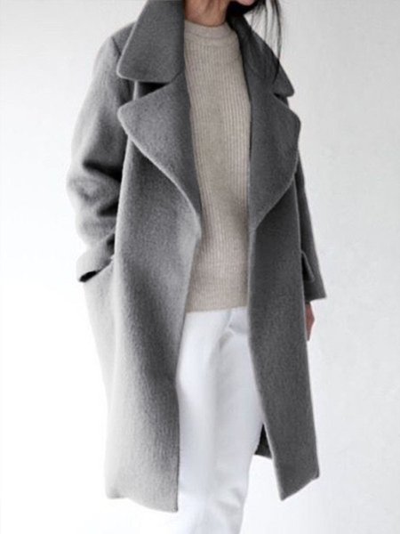 

Flat Collar Casual Plain Outerwear, Gray, Coats
