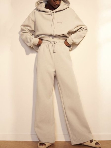 

Casual Loosen Plain Top With Pants Suits, Light camel, Two-piece Set