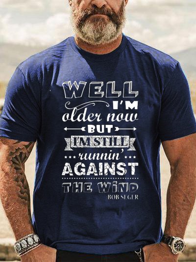 

Funny text print round neck short-sleeved T-shirt, Purplish blue, T-shirts