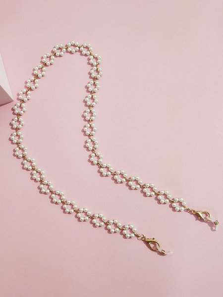 Elegant Pearl Flower Beaded Alloy Glasses Chain, As picture, Accessories