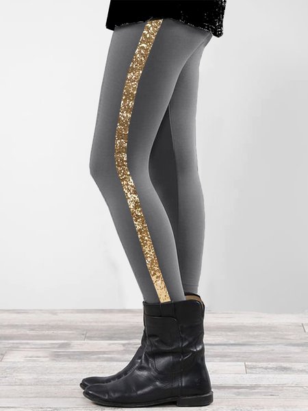 

Skinny Sequin Cotton Blends Pants, Gray, Leggings