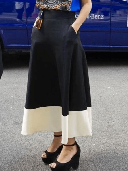 

Spring A LineA Loosen Simple Daily Color Block Skirts, Black-white, Skirts