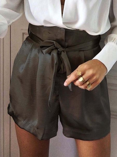 

Drawstring waist Plain Black Pants, Shorts