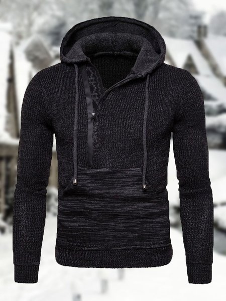 

Men's Plain Hooded Half-open Sweater, Black, Sweater