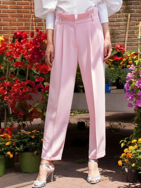 

Work Solid Regular Fit Elegant Pants, Pink, Cropped Pants