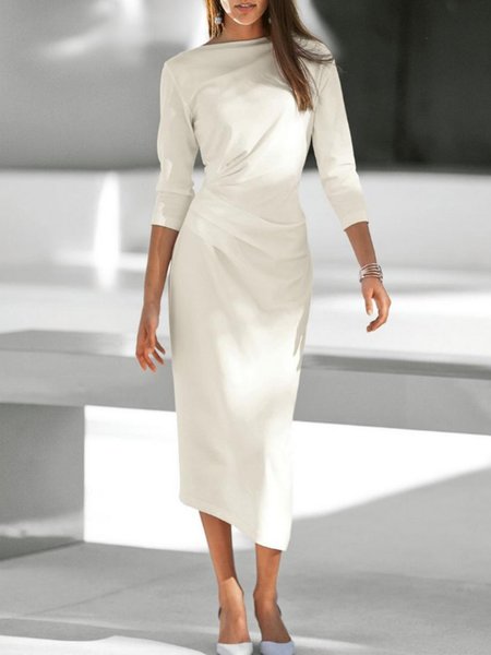

Formal Work Slim Fit Solid Dress, White, Midi Skirts