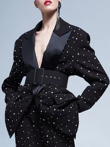 

Lapel Elegant Regular Fit Long sleeve Outerwear, Black, Blazers