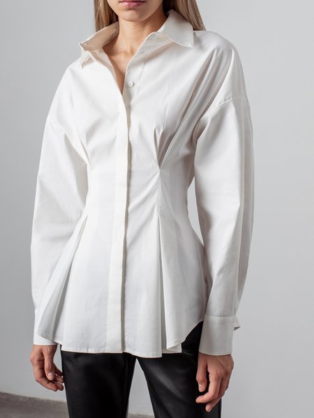 

Elegant Regular Fit Shirt Collar Solid Shirt, White, Blouses and Shirts