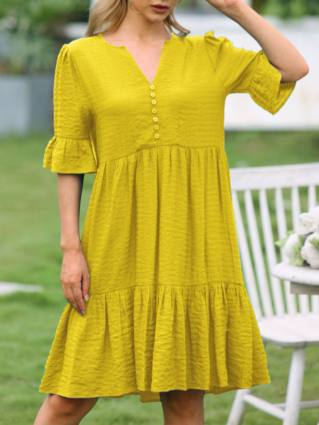 

Plain V Neck Dresses, Yellow, Casual Dresses