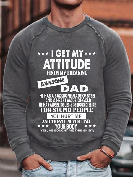 

I Get An Awesome Dad Print Crew Neck Sweatshirt, Gray, Hoodies&Sweatshirts