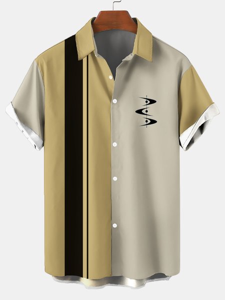 

Geometric Stripes Contrast Color Loose Short-Sleeved Shirt, Multicolor, Shirts ＆ Blouse