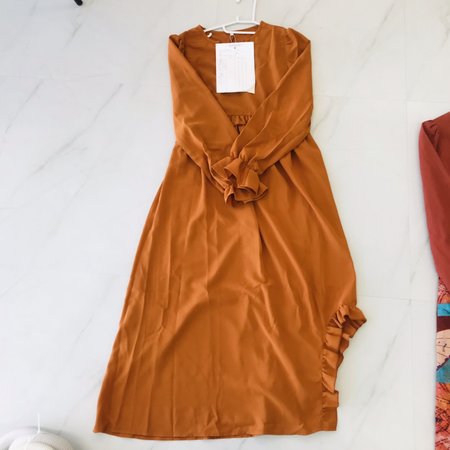

Puff Sleeve Vacation Dresses, Orange, Casual Dresses
