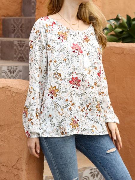 

Boat Neck Floral Shirts & Tops, Apricot, Tops
