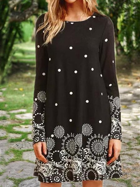 

Boho Cotton Blends Polka Dots Dresses, Black, Dresses