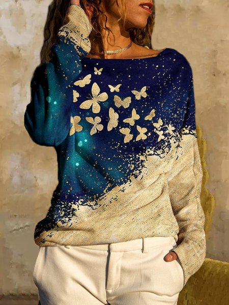 

Crew Neck Casual Shirts & Tops, Blue, Tops