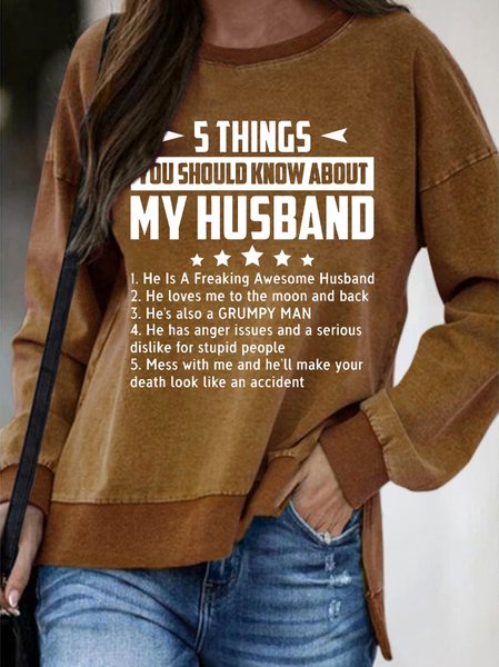 

Five Things About My Husband Sweatshirt, Brown, Hoodies&Sweatshirts