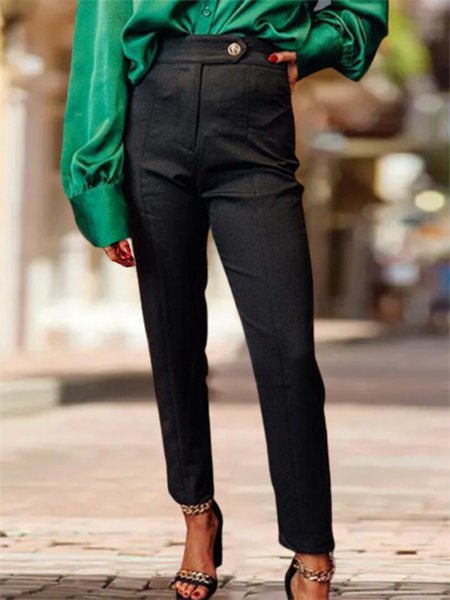 

Tinta unita taglia grande Tasche Casuale Donna Pantaloni, Nero, Pants