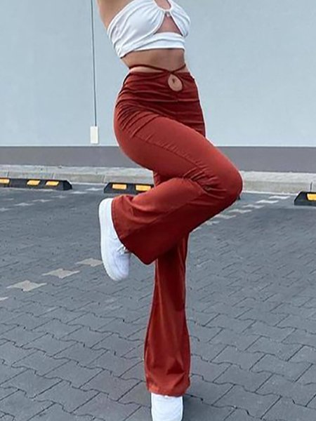 

Sexy Hollow Out Flared Pants, Red, Flared Pants