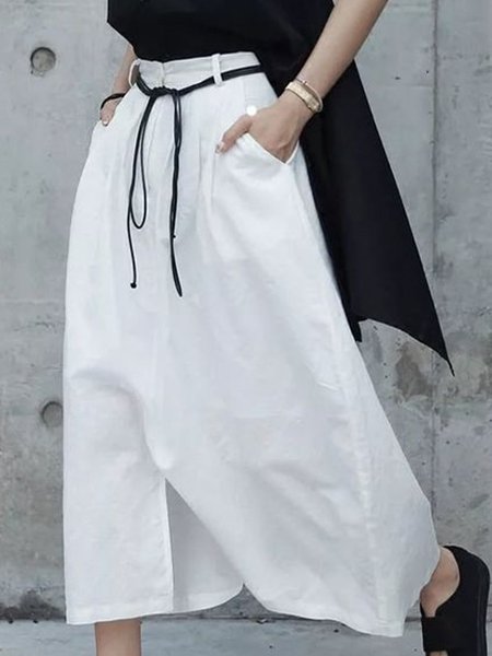 

Loosen A-Line Plain Simple Maxi Skirt, White, Skirts