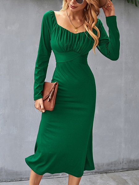 

Plain Elegant Slim Fit Dresses, Green, Maxi Dresses