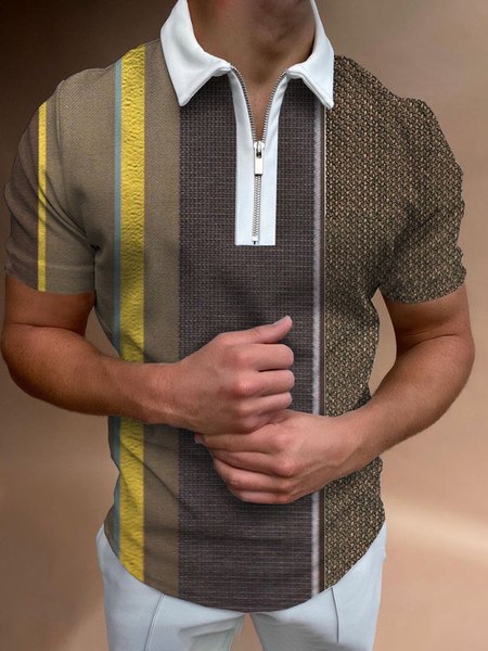 

Men's Striped Casual Short Sleeve POLO Shirt, As picture, polo