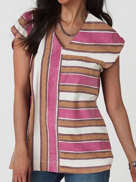 

Loosen Striped Ethnic Shirts & Tops, Pink, Tops