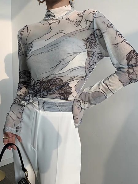 

Long sleeve Regular Fit Simple Top, Black-white, Tees