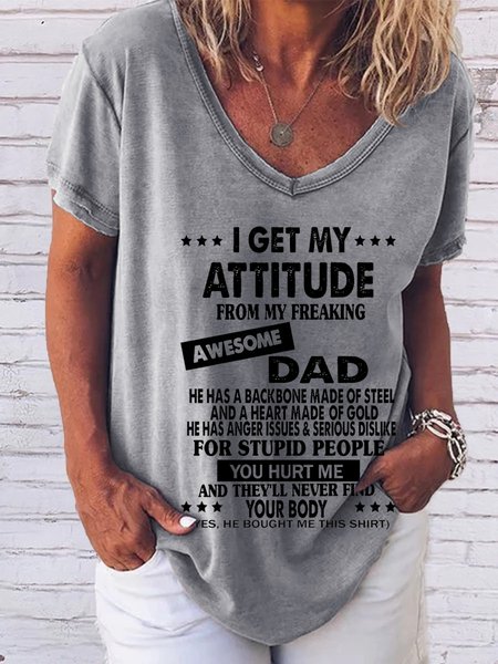 

I Get A Awesome Dad Casual V-neck T-shirt, Gray, T-shirts