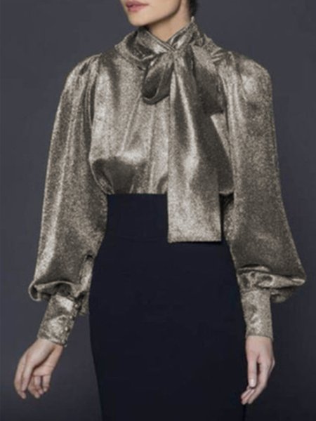 

Elegant Solid Satin Long Sleeve Top, As picture, Blouses and Shirts