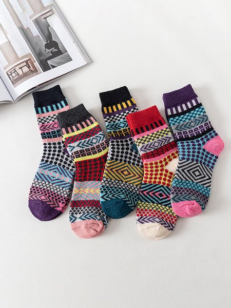 

Vintage Wool Ethnic Style Warm Socks 5 Piece, As picture, Socks
