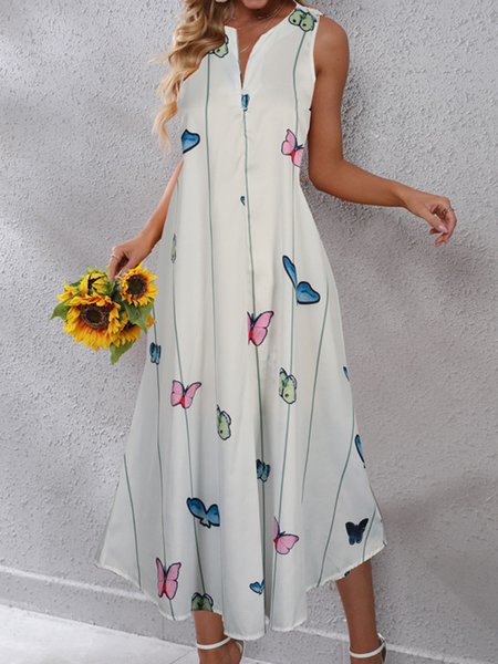 

Butterfly Loosen Casual Weaving Dress, White, Midi Dresses