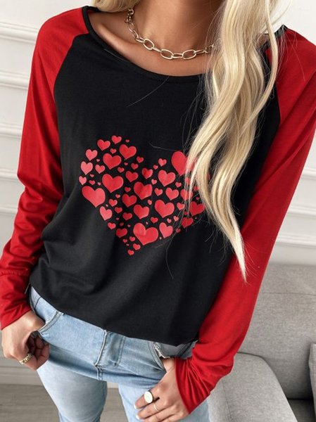 

Cotton Blends Color Block T-shirt Patchwork, Black, Long sleeve tops