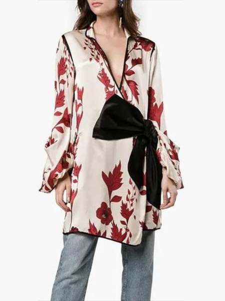 

Spring V neck Loosen Floral Long sleeve Lightweight Tops, As picture, Tops